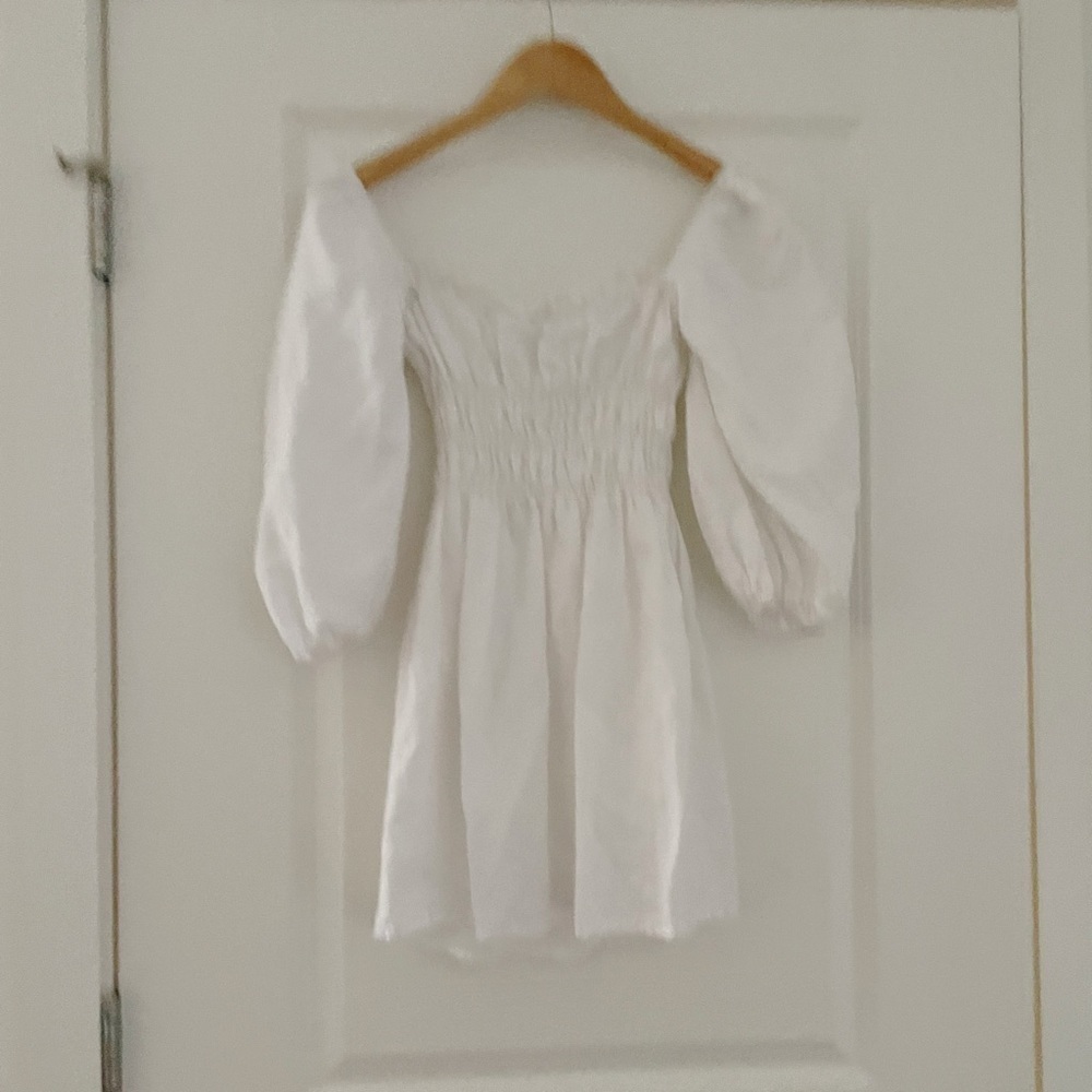 Charlie Holiday Boheme Linen Puff Sleeve Mini Dress Coastal - Picture 10 of 14